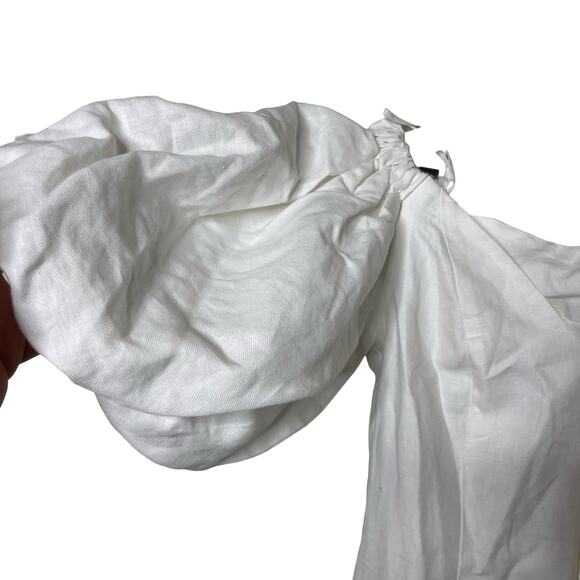 NWT Mara Hoffman White Linen blend  NAMARI Pencil DRESS Puff sleeve sz 0 - Picture 8 of 10